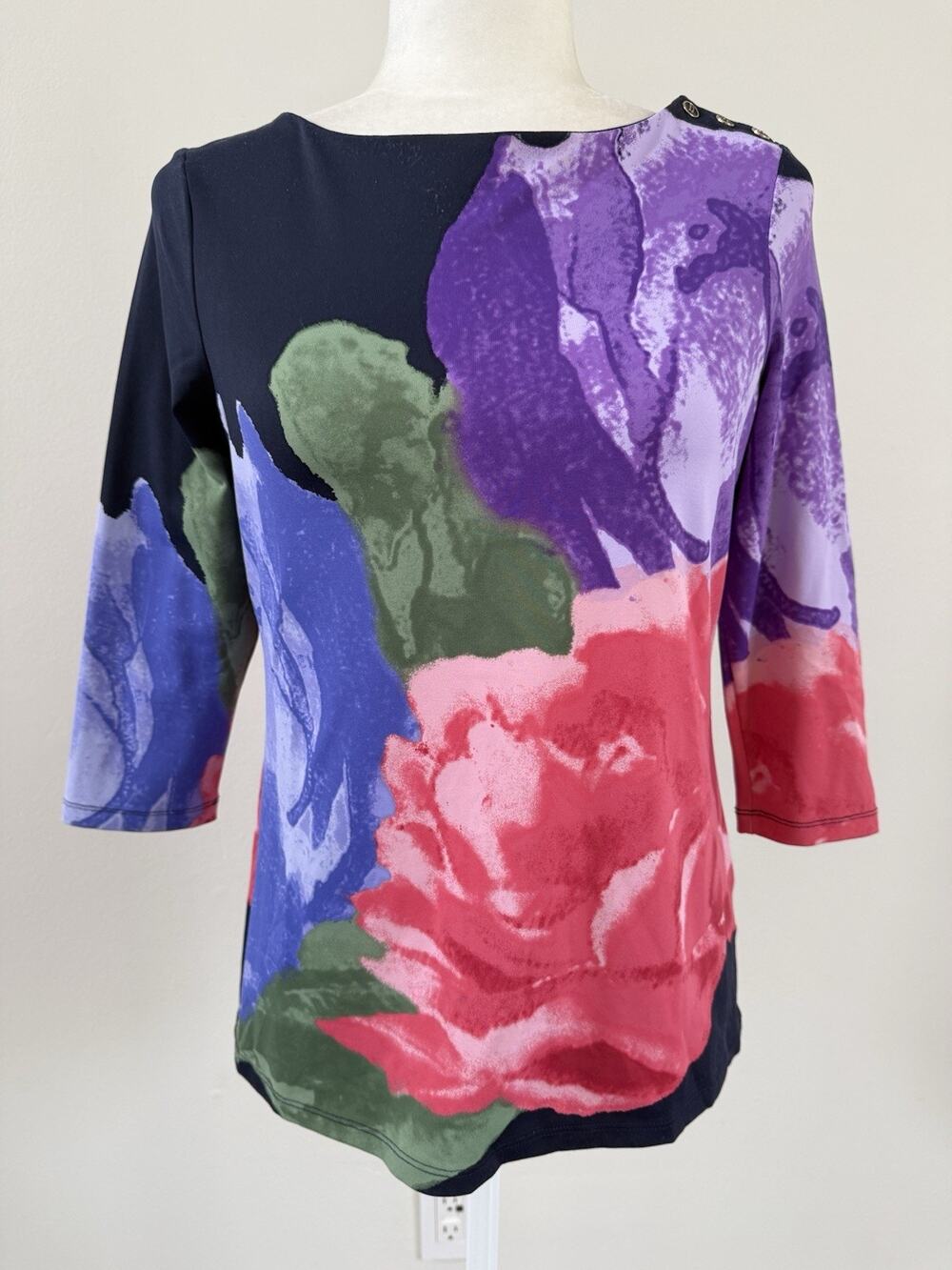 Charter Club Women’s Petite Floral Stretch 3/4 Sleeve Blouse Top Sz PS